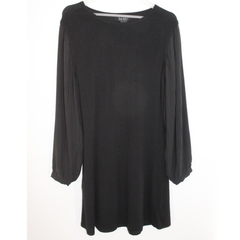 Nicole Miller Mini Dress Pleated Chiffon Sleeve Size L Black‎